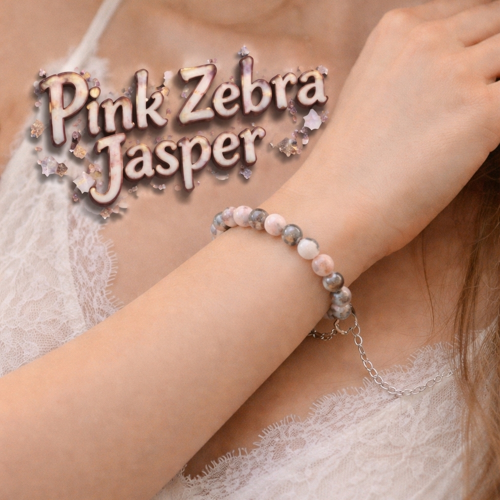 (6)Handmade Pink Zebra Jasper Bracelet
